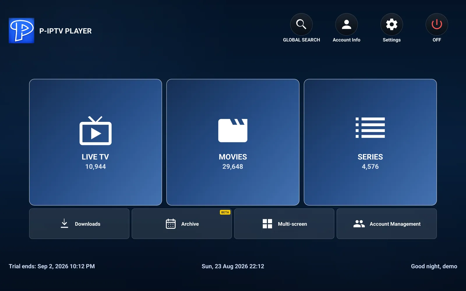 P-IPTV PLAYER ana menü